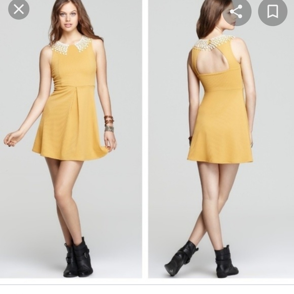 Mustard yellow Free people crochet collar dress